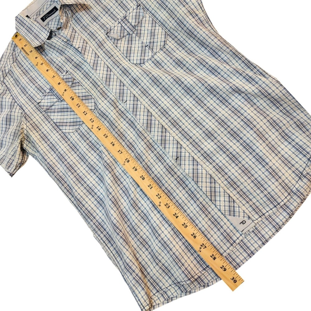 7 Diamonds Mens Short Sleeve Blue White Plaid Button Down Shirt Size Medium